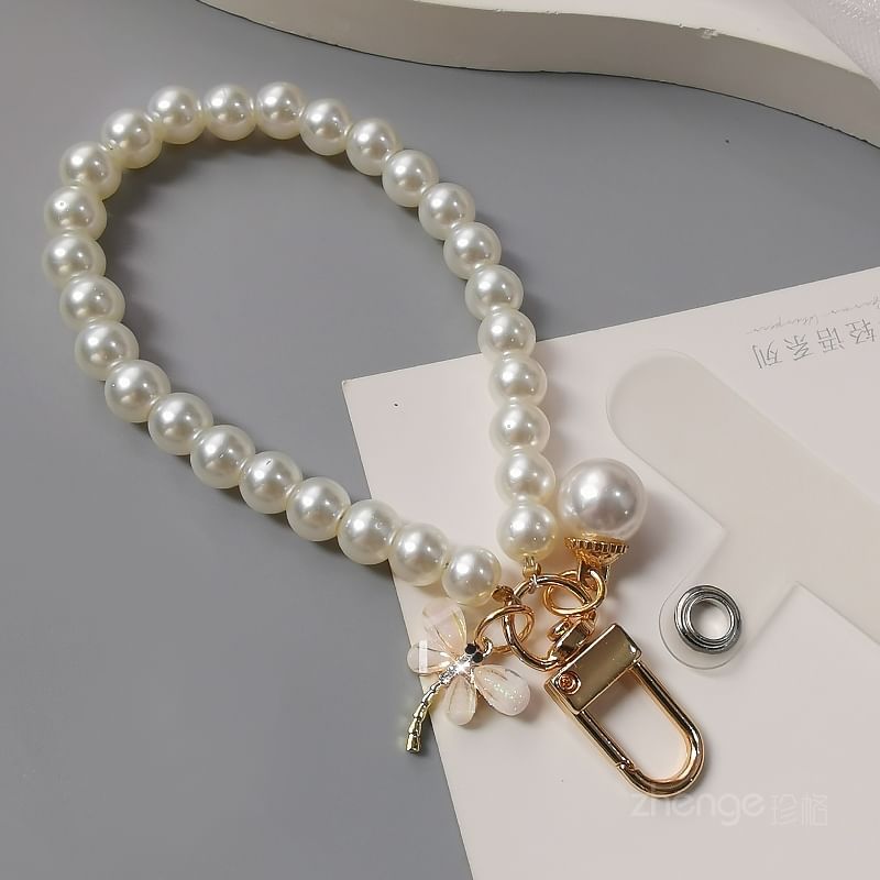 Faux Pearl Phone Strap with Lanyard Pad