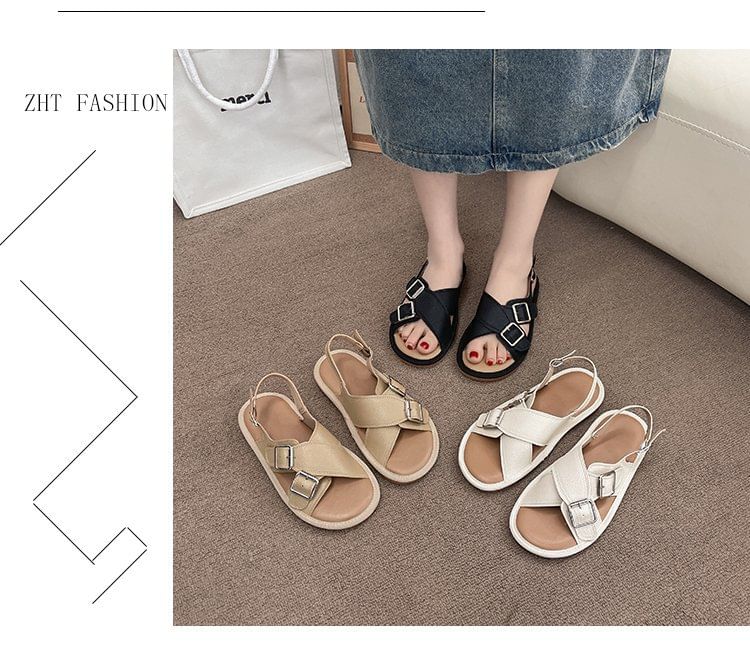 Cross Strap Buckled Sandals