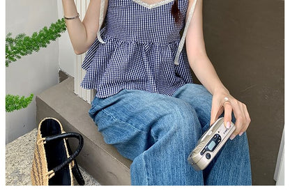 V-Neck Plaid Flowy Camisole Top