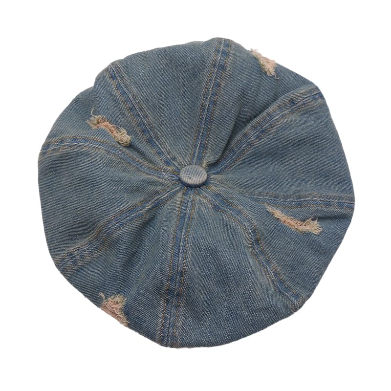 Denim Distressed Beret Hat