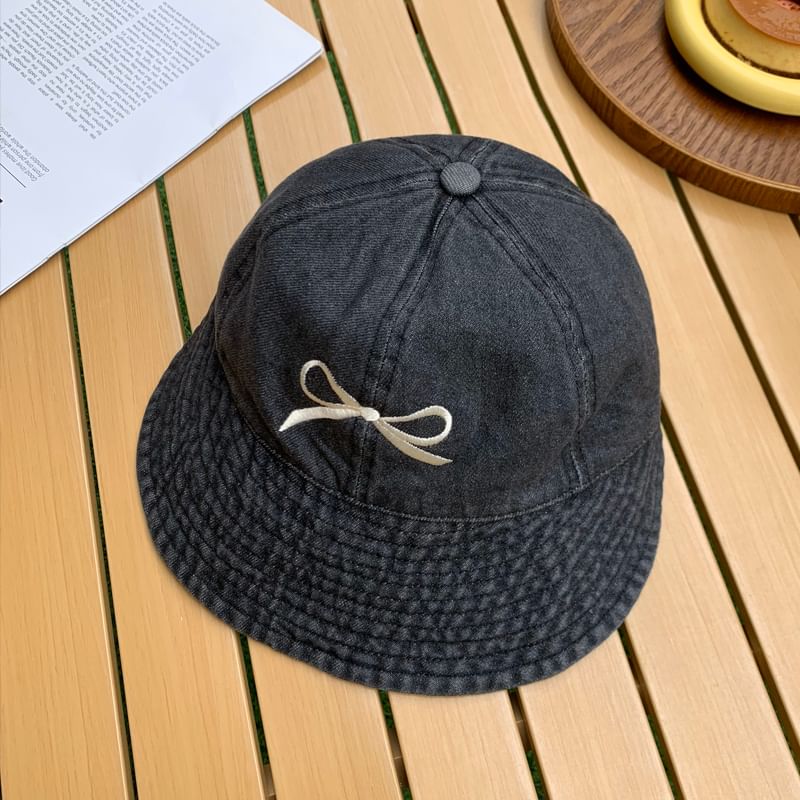 Bow Embroidered Bucket Hat