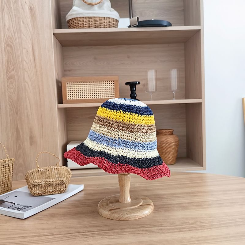 Striped Straw Bucket Hat