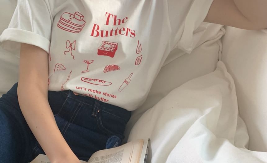 Short-Sleeve Round Neck Food Print Tee