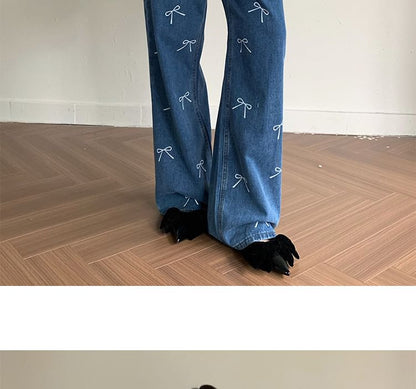 Low Waist Bow Print Wide Leg Jeans