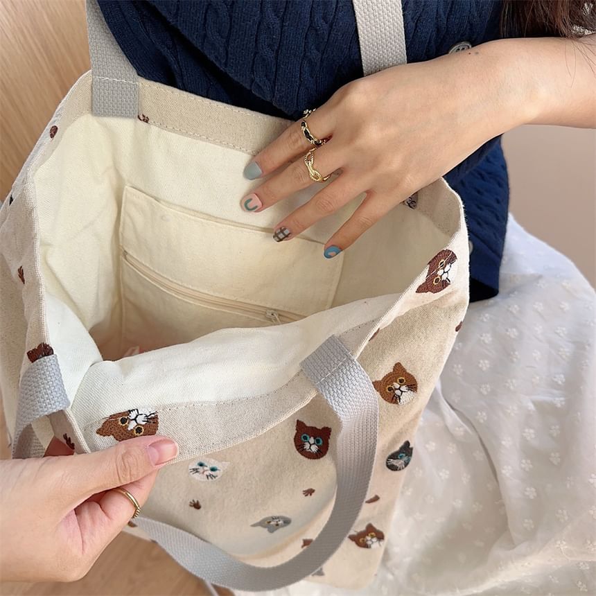 Cat Embroidery Tote Bag