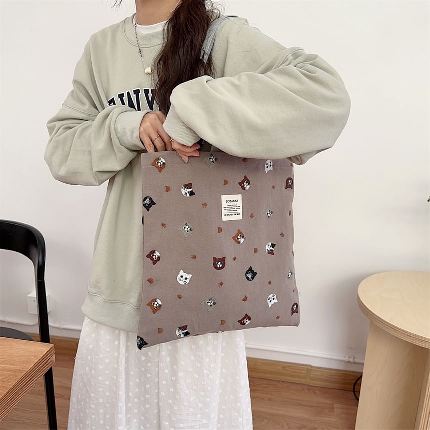 Cat Embroidery Tote Bag