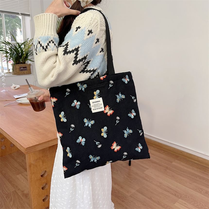 Butterfly Embroidery Tote Bag