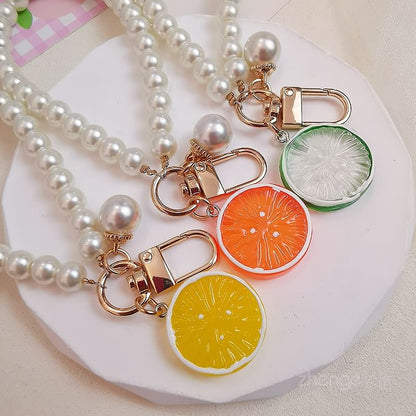 Fruit Faux Pearl Phone Strap with Lanyard Pad