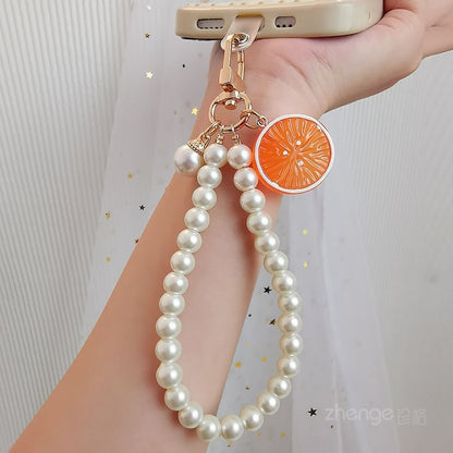 Fruit Faux Pearl Phone Strap with Lanyard Pad