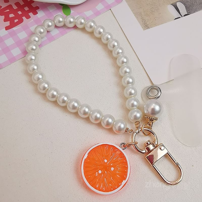 Fruit Faux Pearl Phone Strap with Lanyard Pad