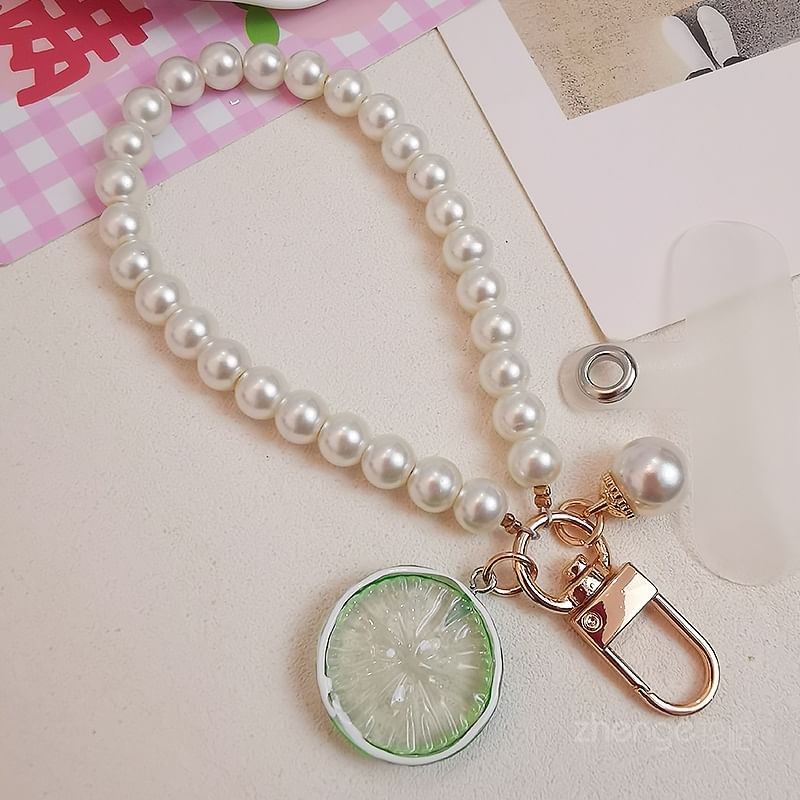 Fruit Faux Pearl Phone Strap with Lanyard Pad