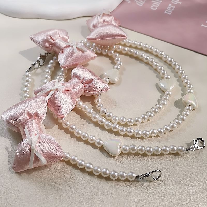 Bow Faux Pearl Phone Lanyard with Lanyard Pad