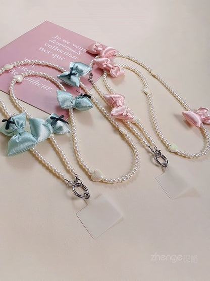 Bow Faux Pearl Phone Lanyard with Lanyard Pad