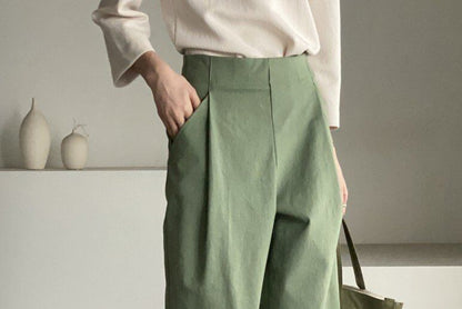 High Rise Plain Cropped Loose Fit Pants