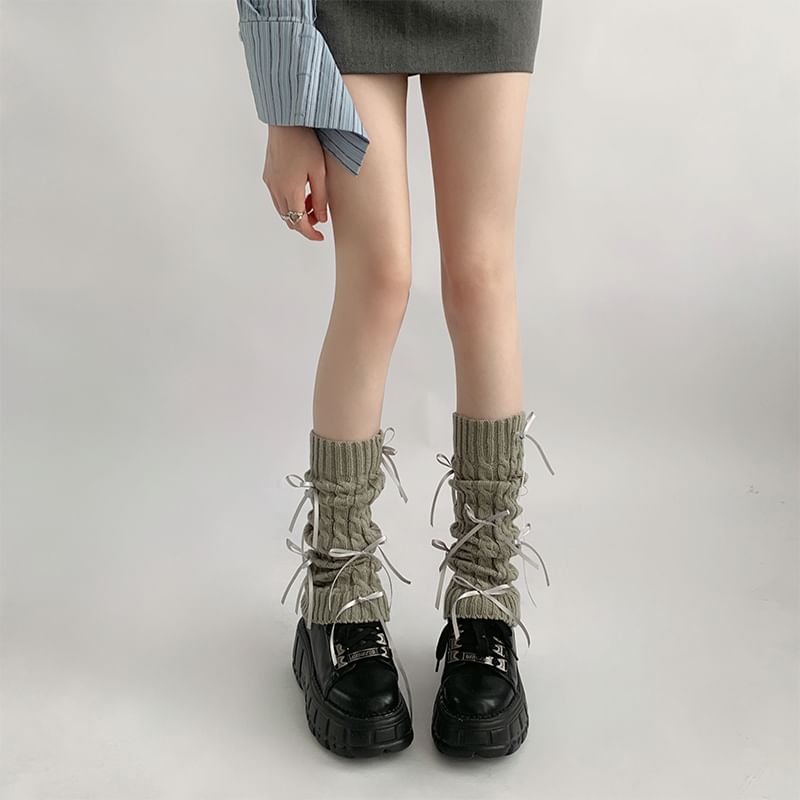 Bow Cable Knit Leg Warmers