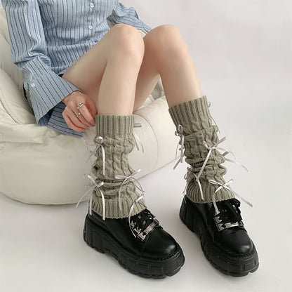 Bow Cable Knit Leg Warmers