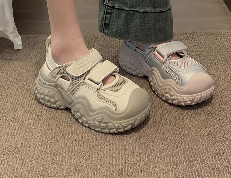 Platform Chunky Heel Hook & Loop Sneakers