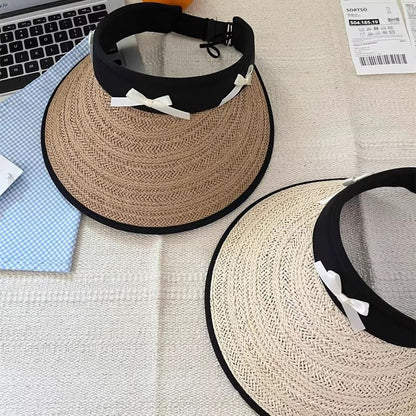 Ribbon Piped Straw Sun Hat