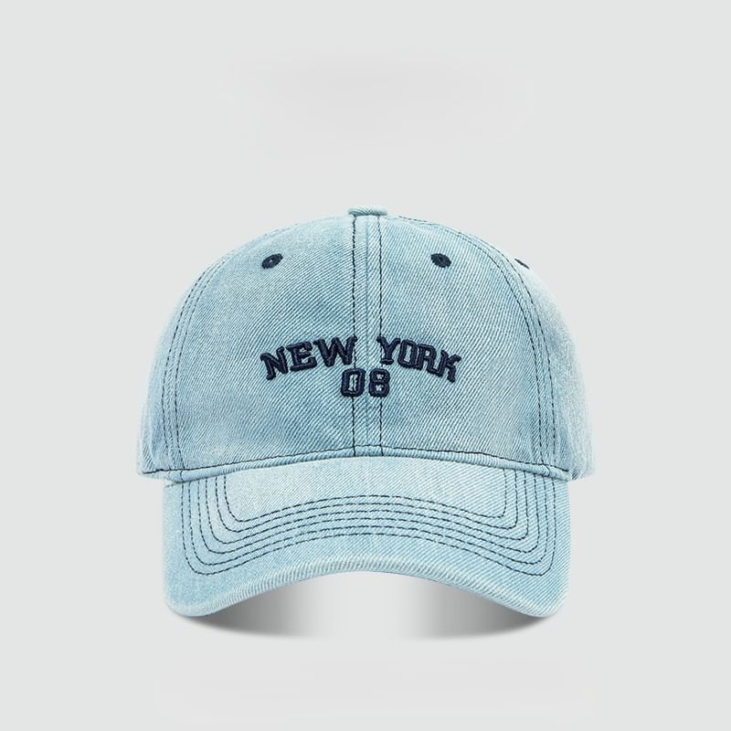 Lettering Embroidered Denim Baseball Cap