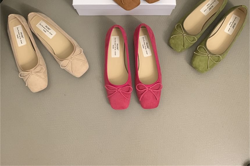 Square Toe Bow Faux Suede Flats