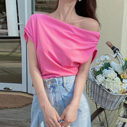 Short-Sleeve Asymmetrical Plain Top