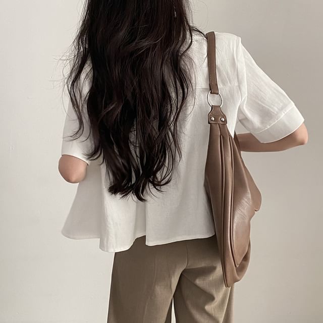 Short-Sleeve Zip-Up Plain Crop Jacket