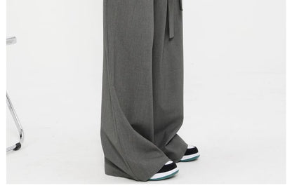 Low Rise Tie-Rise Plain Loose-Fit Wide-Leg Pants