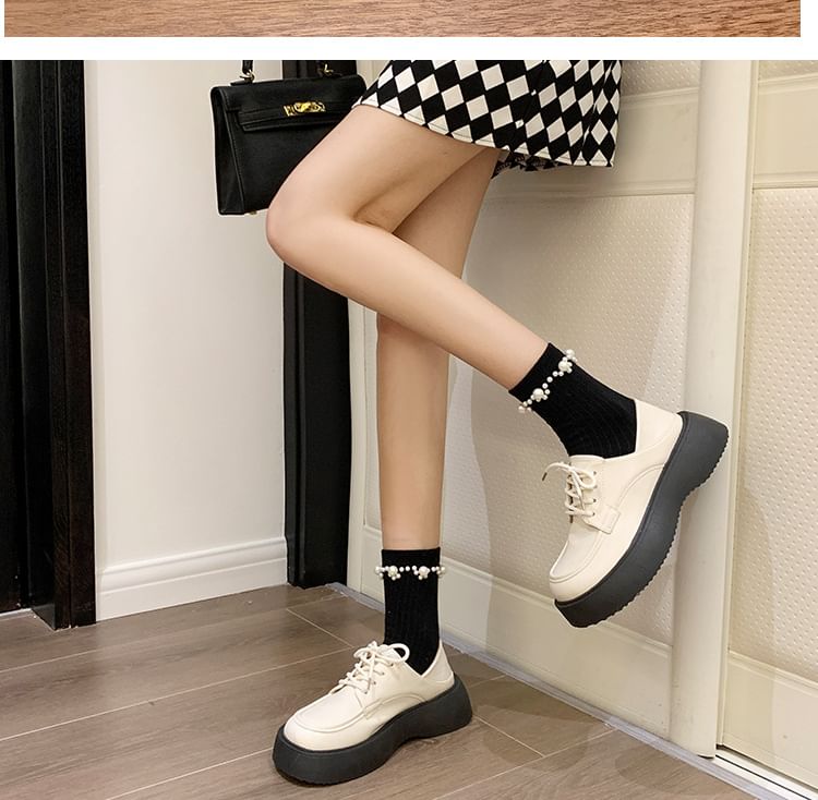 Wedge-Heel Lace-Up Oxford Shoes