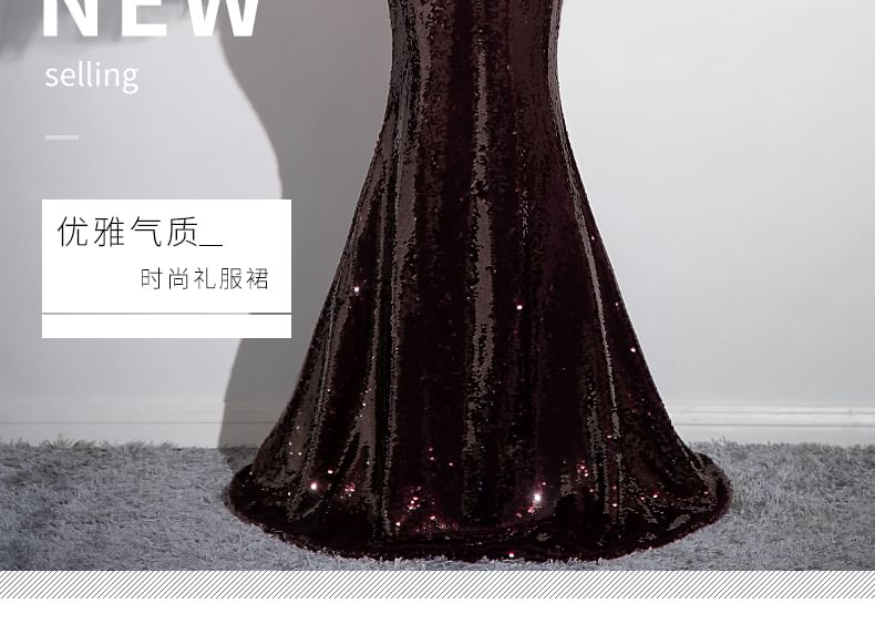 Halter Sequin Panel Mesh Mermaid Evening Gown