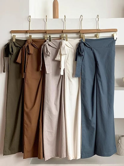 High Rise Plain Tie-Up Wide Leg Pants