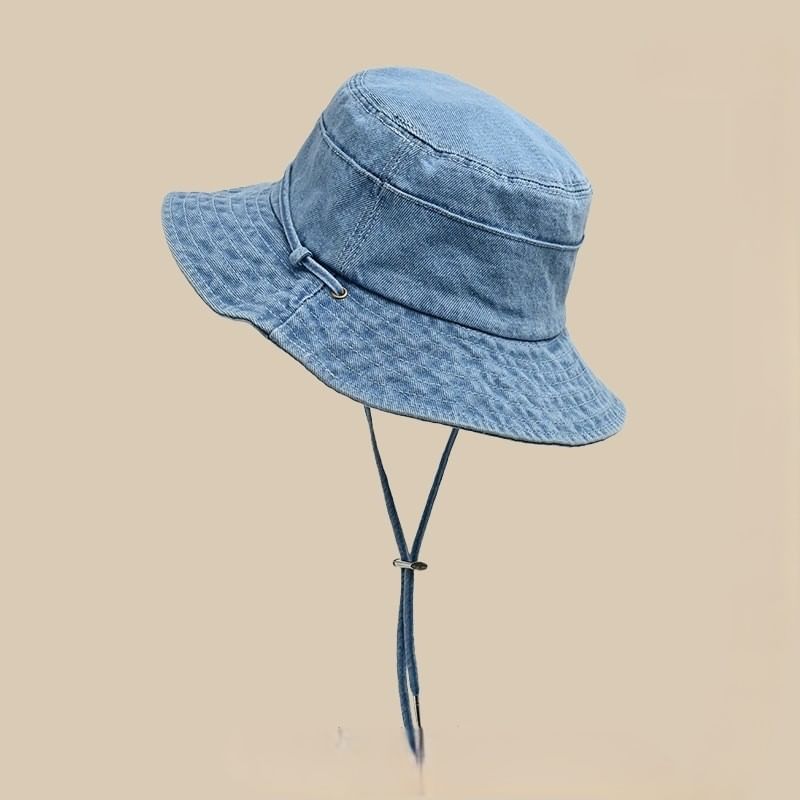 Denim Bucket Hat With Adjustable Chin Strap