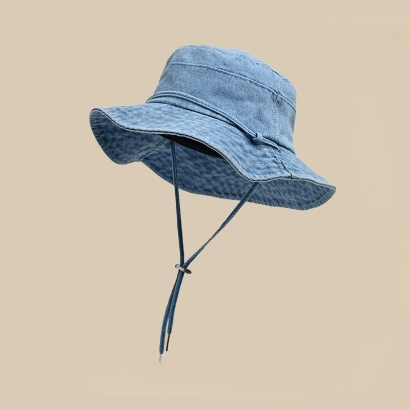 Denim Bucket Hat With Adjustable Chin Strap