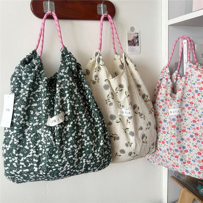 Floral Drawstring Tote Bag