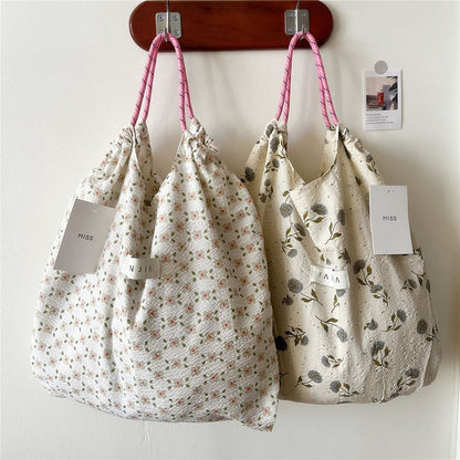 Floral Drawstring Tote Bag