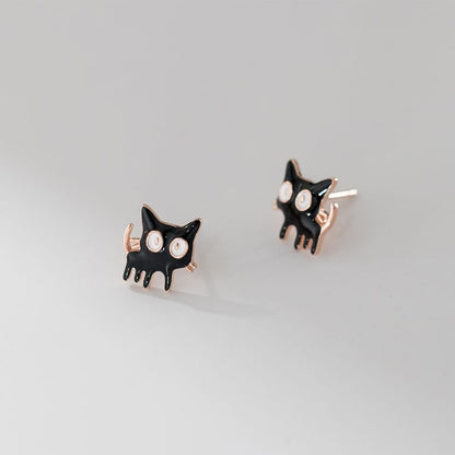 925 Sterling Silver Enamel Cat Stud Earring