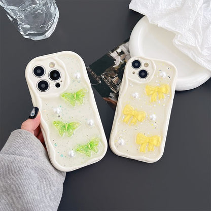 Butterfly Faux Pearl Phone Case - iPhone 15 Pro Max / 15 Pro / 15 Plus / 15 / 14 Pro Max / 14 Pro / 14 Plus / 14 / 13 Pro Max / 13 Pro / 13 / 13 mini / 12 Pro Max / 12 Pro / 12 / 12 mini / 11 Pro Max / 11 Pro / 11