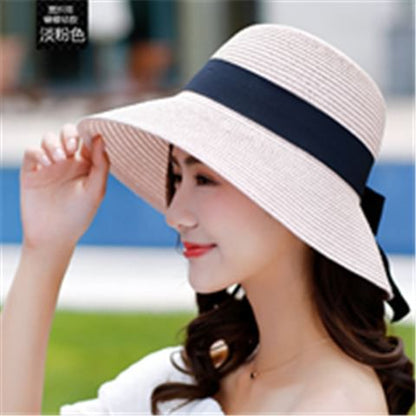 Bow Contrast Trim Straw Sun Hat