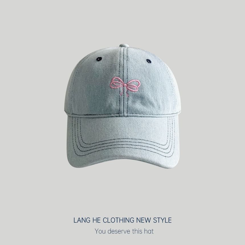 Bow Embroidered Denim Baseball Cap