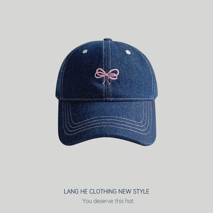 Bow Embroidered Denim Baseball Cap