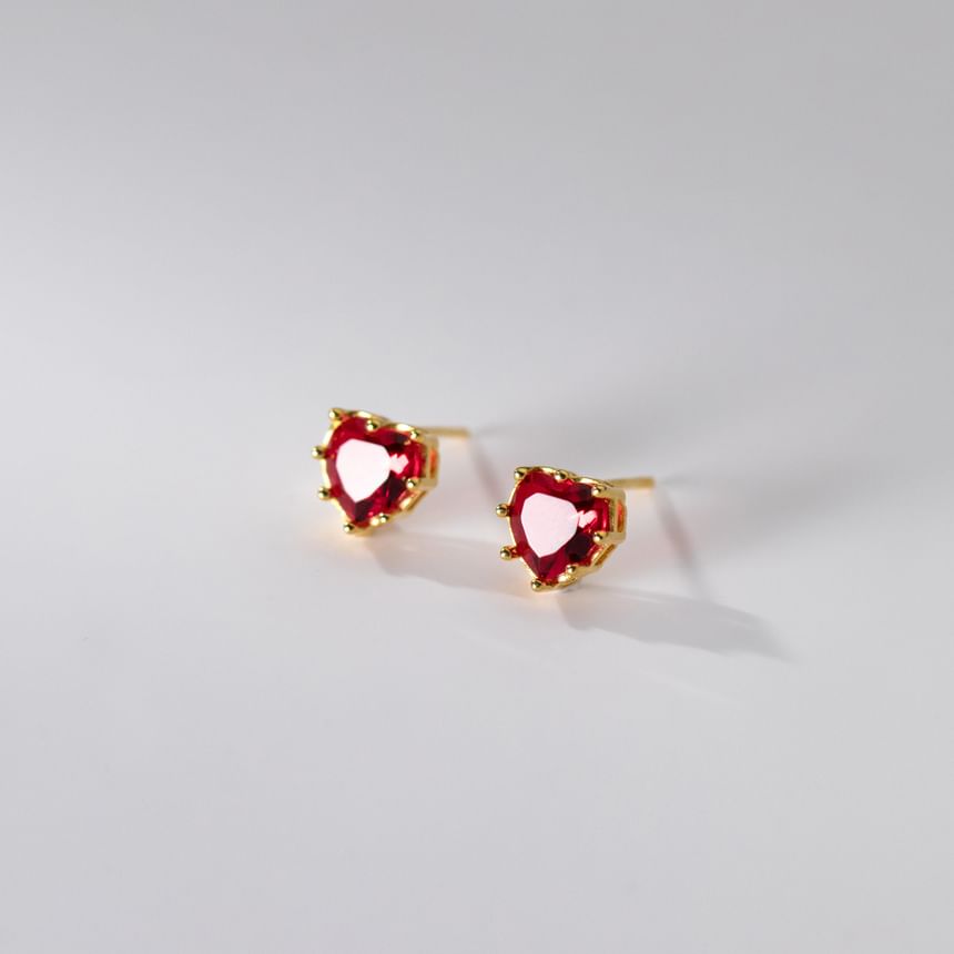 925 Sterling Silver Rhinestone Heart Stud Earring