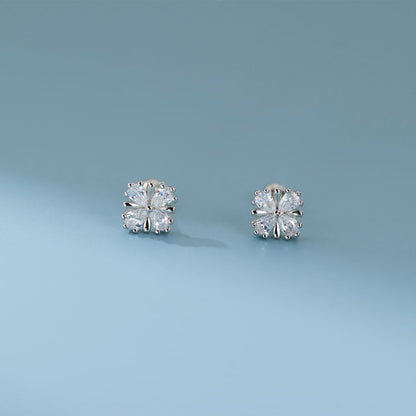 925 Sterling Silver Rhinestone Clover Ear Stud