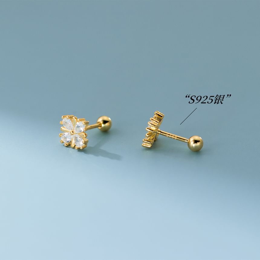 925 Sterling Silver Rhinestone Clover Ear Stud