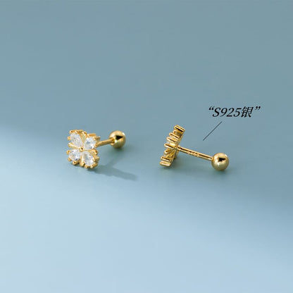 925 Sterling Silver Rhinestone Clover Ear Stud