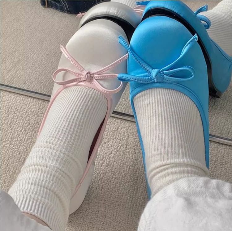 Satin Ballet Flats With Bow