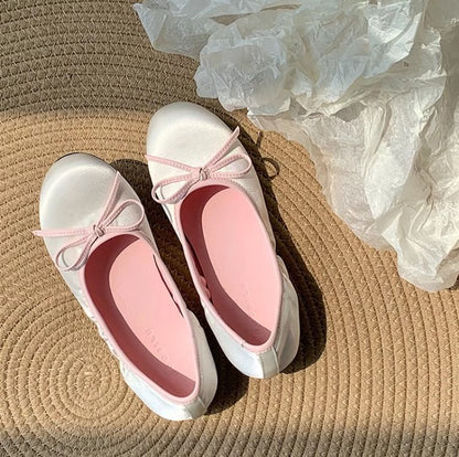 Satin Ballet Flats With Bow