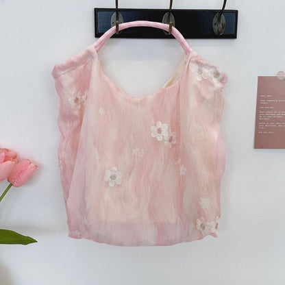 Flower Embroidered Shopper Bag