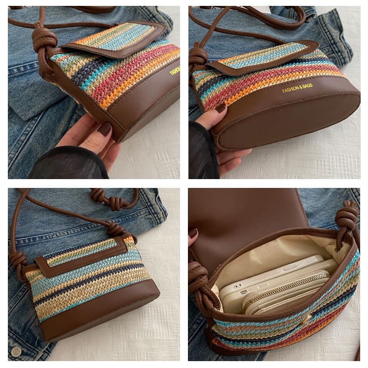 Striped Flap Shoulder Bag