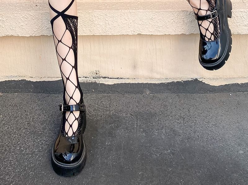 Lace-Up Knee-High Fishnet Socks