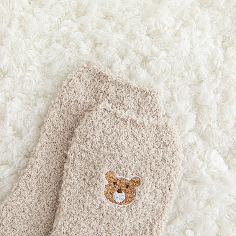 Bear Embroidered Fleece Socks