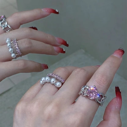 Rhinestone & Faux Pearl Open Rings (Various Design)